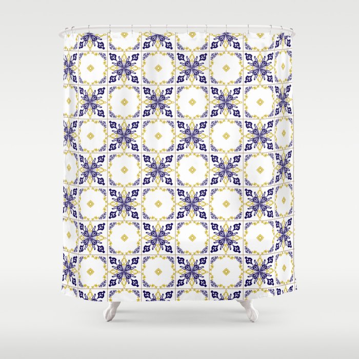 Abstract floral pattern, yellow and blue print art Shower Curtain