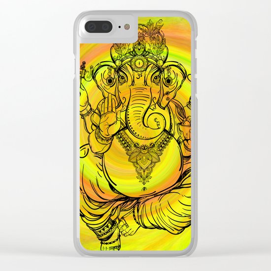 Lord Ganesha on Yellow Spiral Clear iPhone Case