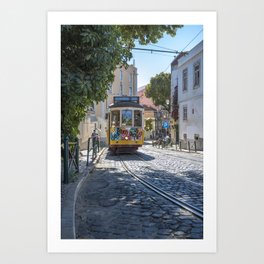 Tram in Lisbon, Portugal - vintage cable car summer - street and travel photography Art Print