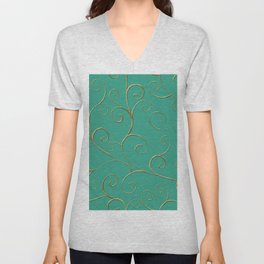 Baroque Style Seamless Pattern Ornament Background. Elegant Luxury Fashion Texture V Neck T Shirt