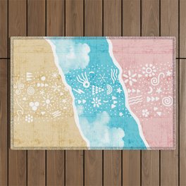 White Nature Elements and Pastel Background with Clouds Outdoor Rug