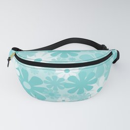 Retro 60s 70s Aesthetic Floral Pattern in Light Turquoise Aqua Blue Fanny Pack