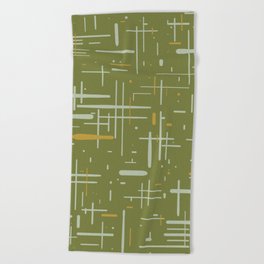 Mid-Century Modern Kinetikos Pattern Olive Green Mustard Gold Celadon Beach Towel