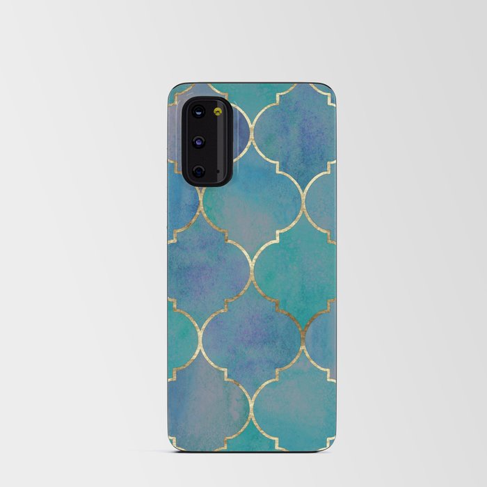 Teal Purple Gold Quatrefoil Moroccan Pattern Android Card Case