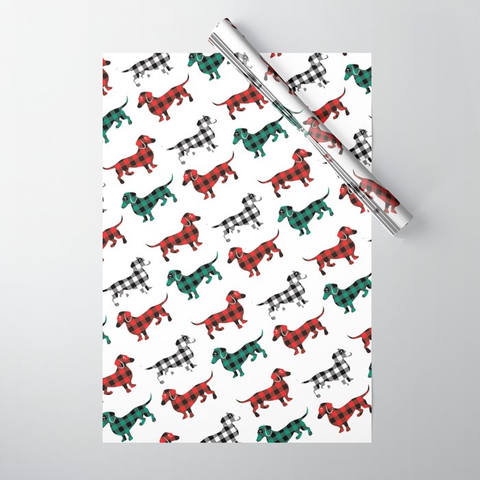Christmas Dachshunds Red Flannel Wrapping Paper