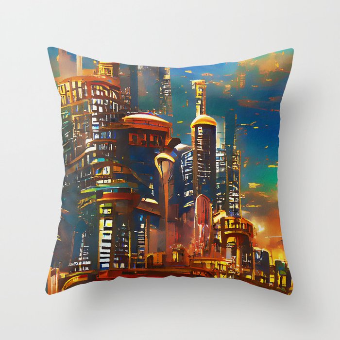 Skyline from the Future Throw Pillow
