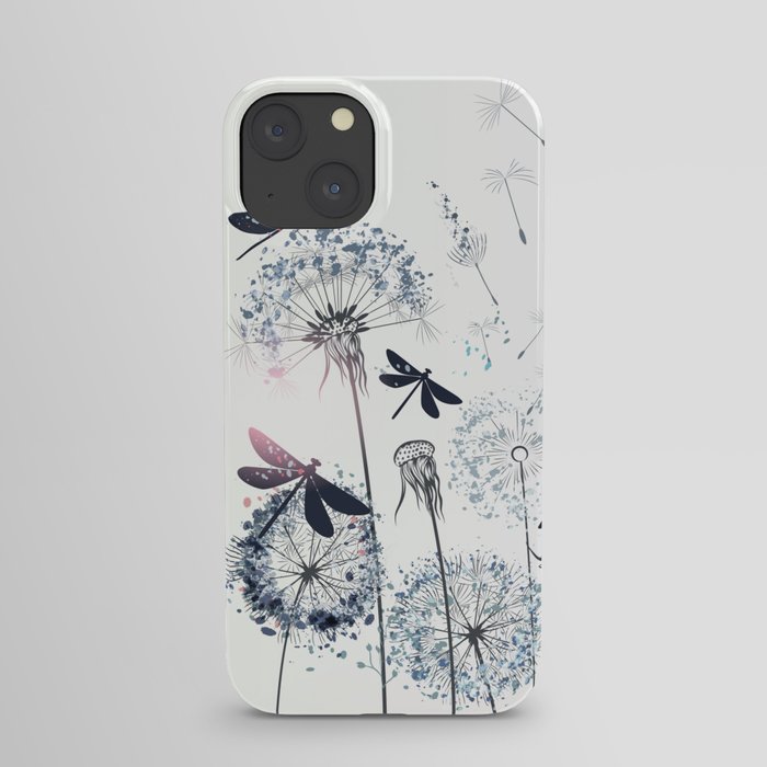 Elegant vector illustration with dandelions and dragonflies iPhone Case