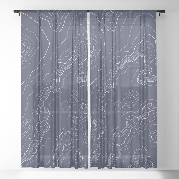 Navy topography map Sheer Curtain