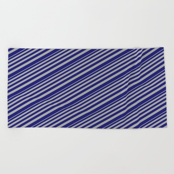 Dark Grey & Midnight Blue Colored Lined/Striped Pattern Beach Towel