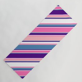 [ Thumbnail: Colorful Hot Pink, Light Pink, Blue, Indigo & White Colored Stripes Pattern Yoga Mat ]
