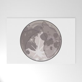 Wolf silhouette against the full moon // greyscale   Welcome Mat