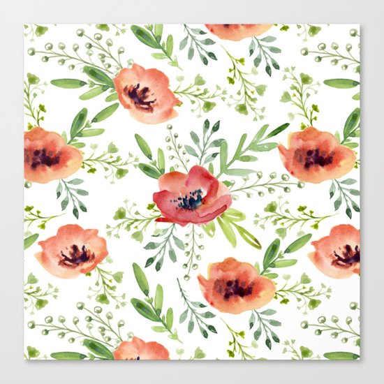 Red bouquet. Watercolor pattern Canvas Print