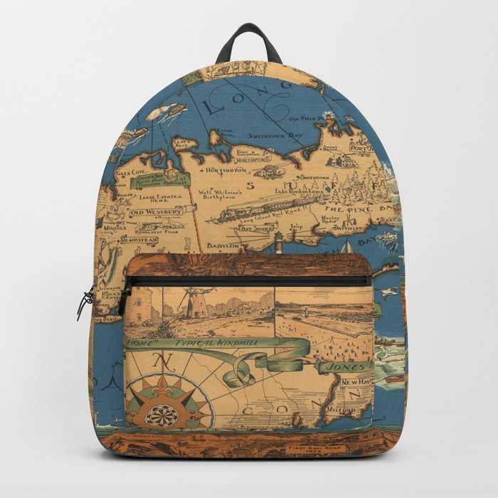 Long Island map.-Vintage Pictorial Map Backpack