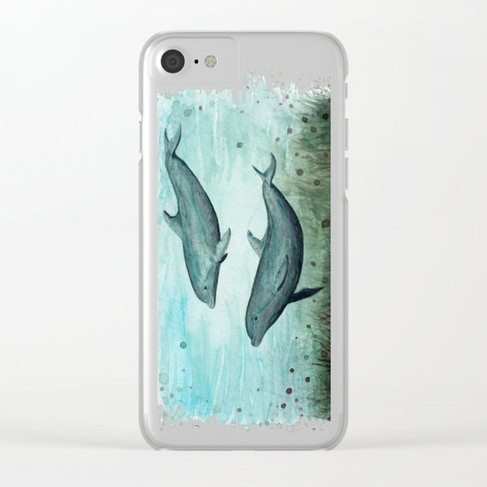 "Two Inshore Dolphins" by Amber Marine ~ Watercolor Painting, (c) 2015 Clear iPhone Case