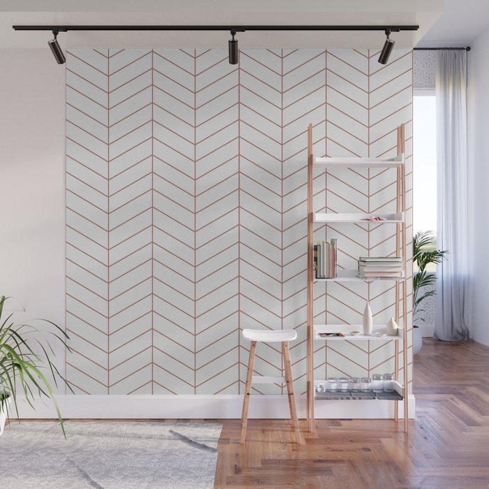 Herringbone - Coral Clay + White Wall Mural