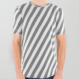 [ Thumbnail: White and Gray Colored Lined Pattern All Over Graphic Tee ]