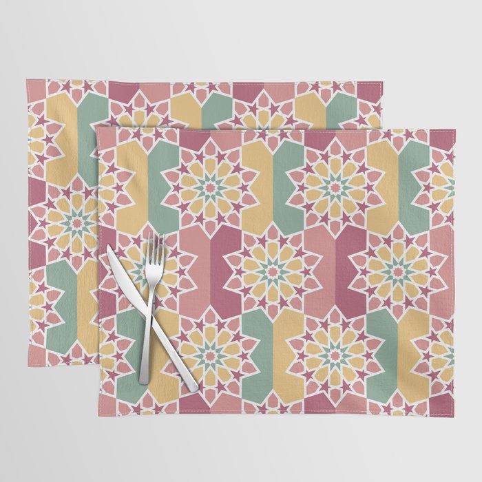 Pink Stars and Yellow Flowers ARABIC TILES Placemat