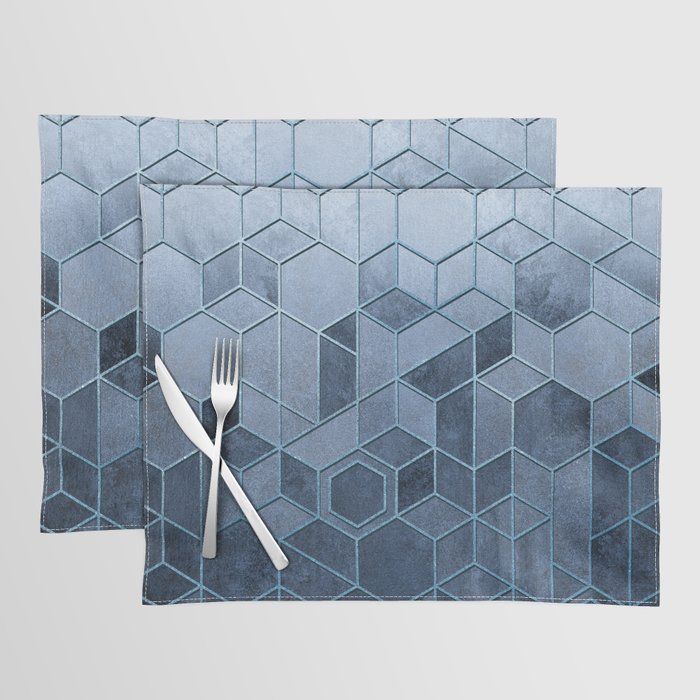 Art Deco Chrome + Metallic Blue Abstract Geometry  Placemat