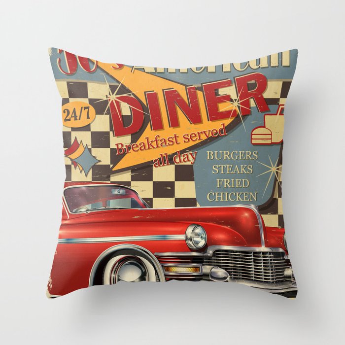 American Diner vintage poster. Throw Pillow