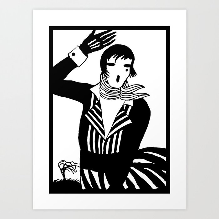 The female Scream, black and white vector art Art Print