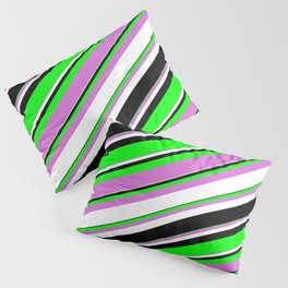 [ Thumbnail: Lime, Orchid, White & Black Colored Lined/Striped Pattern Pillow Sham ]