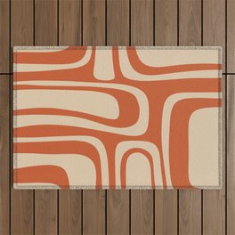 Palm Springs - Midcentury Modern Retro Pattern in Mid Mod Beige and Burnt Orange Outdoor Rug