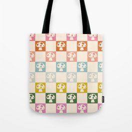 Vintage Mushroom Gradient Checkered  Tote Bag | Checkered, Mushroom, Pattern, Digital, Minimalist, Checkerboard, Rainbow, Trippy, Drawing, Vibes 