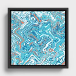 Blue, Orange and White Liquid Swirl Framed Canvas