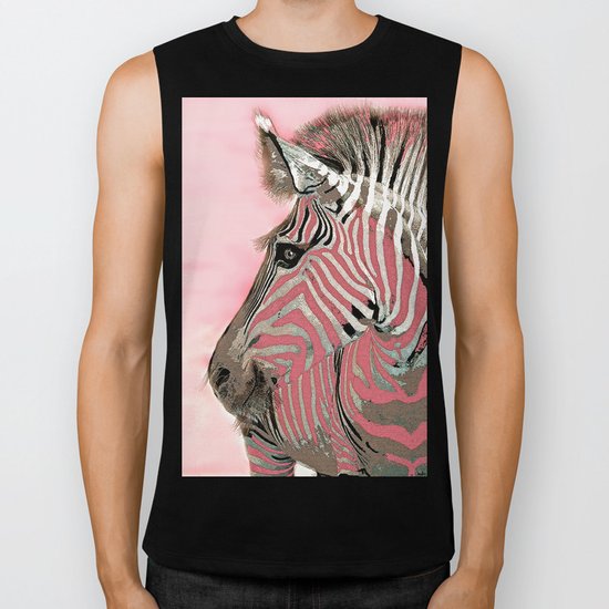 Zebra Pink and White Biker Tank
