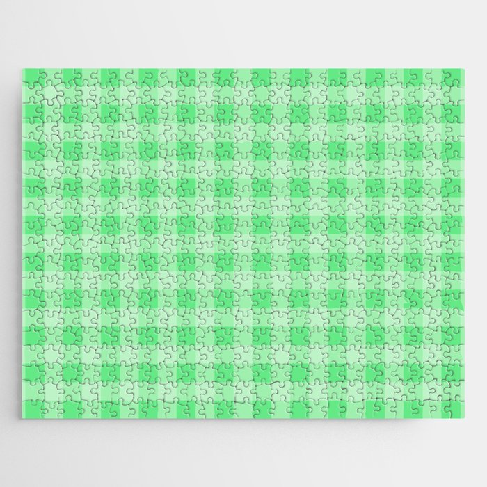 Algae Green Summer Cabana Beach Picnic Gingham Check Jigsaw Puzzle