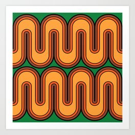 Mid Century Modern Geometric Sonic Wave Pattern 526 Orange Green Brown and Yellow Art Print