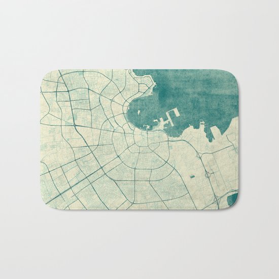 Doha Map Blue Vintage Bath Mat