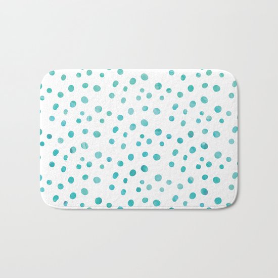 Small Blue Watercolor Abstract Polka Dots Bath Mat