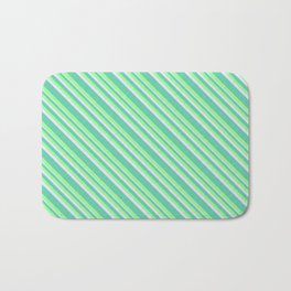 [ Thumbnail: Aquamarine, Green, and Lavender Colored Lined/Striped Pattern Bath Mat ]