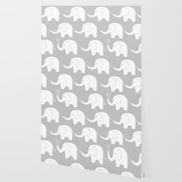 Elephant Parade on Grey Wallpaper