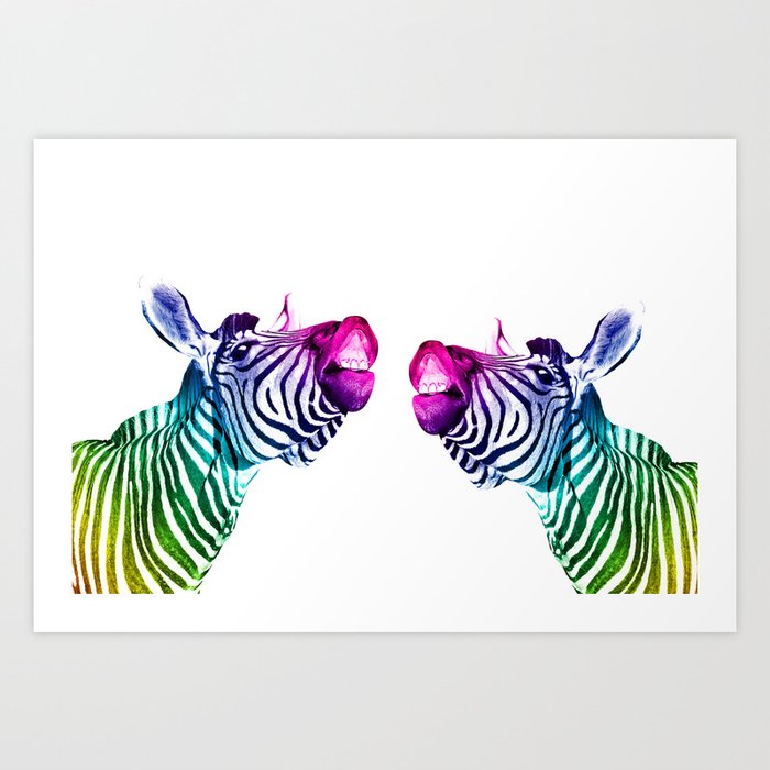 Rainbow Zebras Art Print