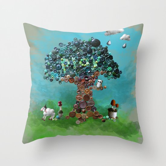 Playing with Buttons and Wool Throw Pillow