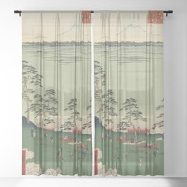Spring Trees Mountain Ukiyo-e Japanese Art Sheer Curtain