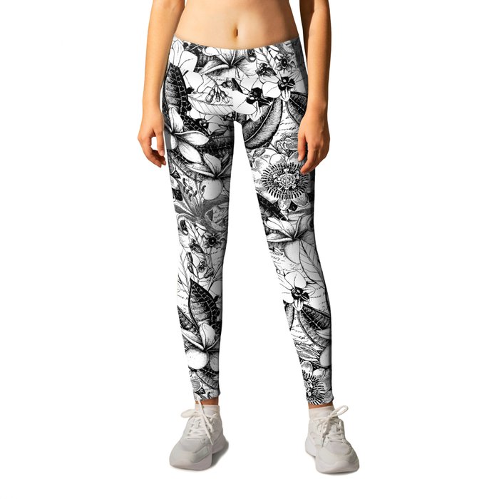 Black and sales white flower leggings