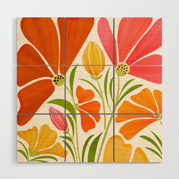 Spring Wildflowers Floral Illustration Wood Wall Art
