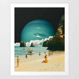 Space Beach Art Print | Aesthetic, Universe, Beach, Collage, Holiday, People, Planet, Fun, Space, Summer 