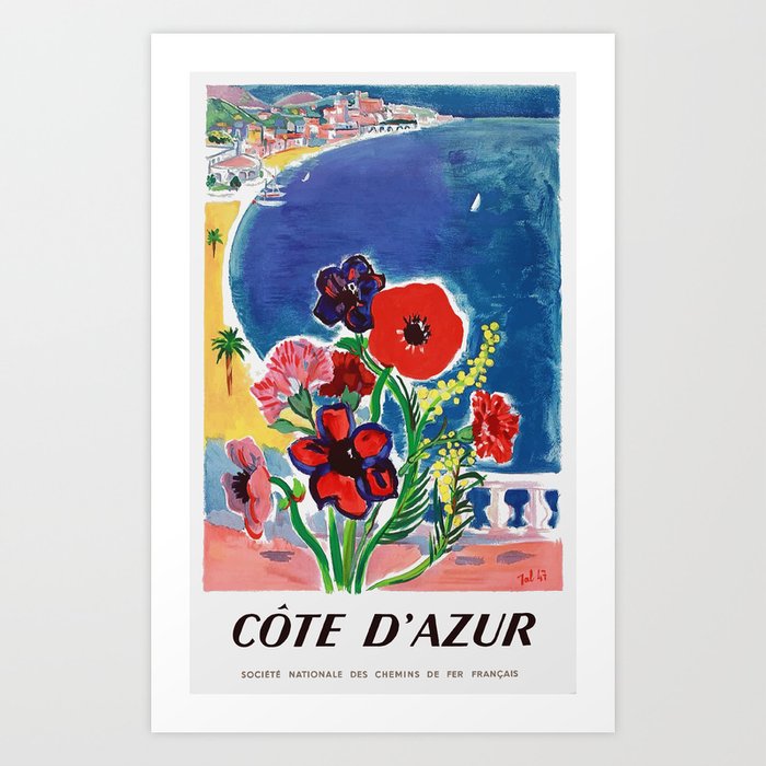 1947 FRANCE Cote d'Azur Travel Poster Art Print
