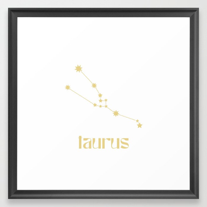Taurus Sign Star Constellation, Gold Minimalist Groovy Font, Zodiac Sign  Framed Art Print