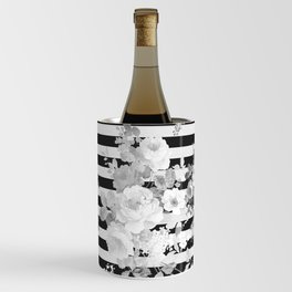 Elegant black white vintage floral modern stripes Wine Chiller
