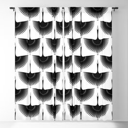 Japanese Crane Ornate Art Deco Monochrome Pattern Blackout Curtain