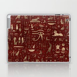 Ancient Egyptian hieroglyphs - Red Leather and gold Laptop Skin