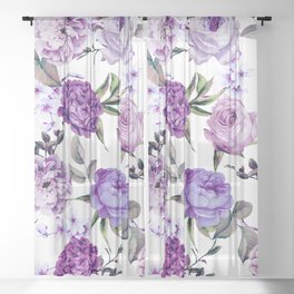Elegant Girly Violet Lilac Purple Flowers Sheer Curtain