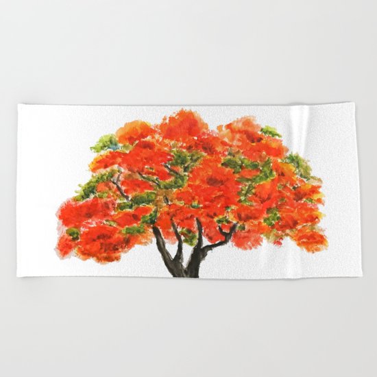flame of the forest tree Beach Towel