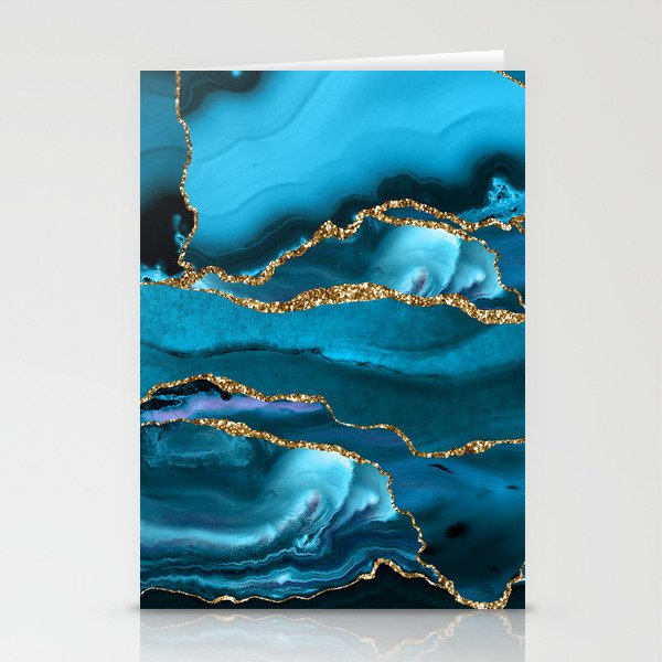 Abstract  Iceblue  And Gold Emerald Marble Landscape  Stationery Cards