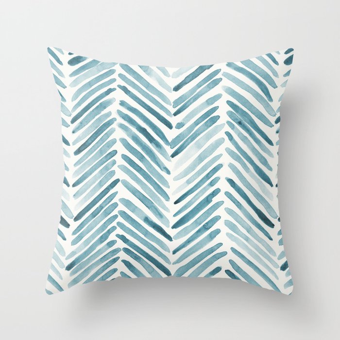 Turquoise herringbone - watercolor Throw Pillow